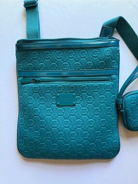 Michael Kors Teal Embossed MK Crossbody Sling